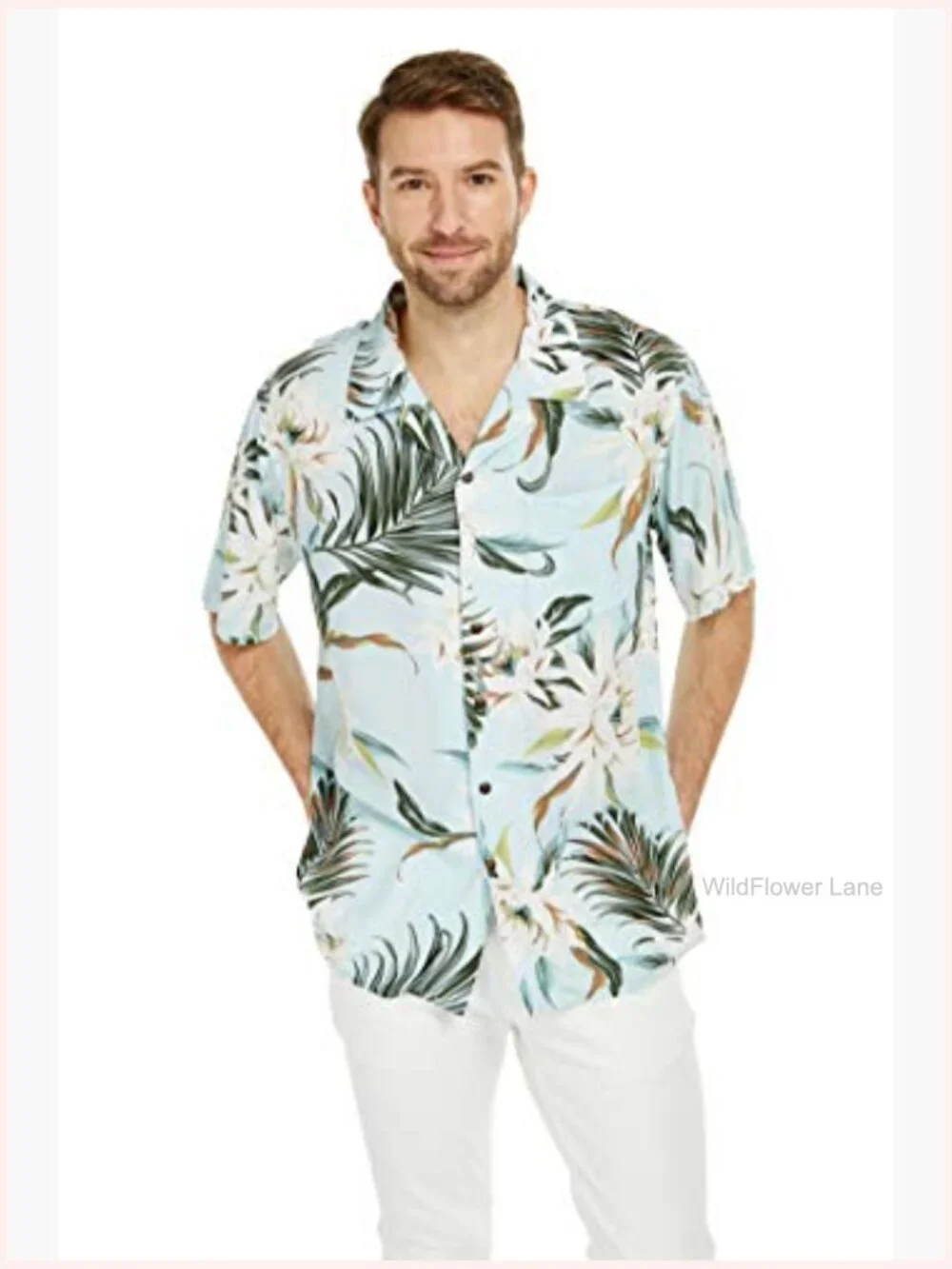 Couple Matching Set - Men's Shirt & Women's Off-Shoulder Top - Floral Print -